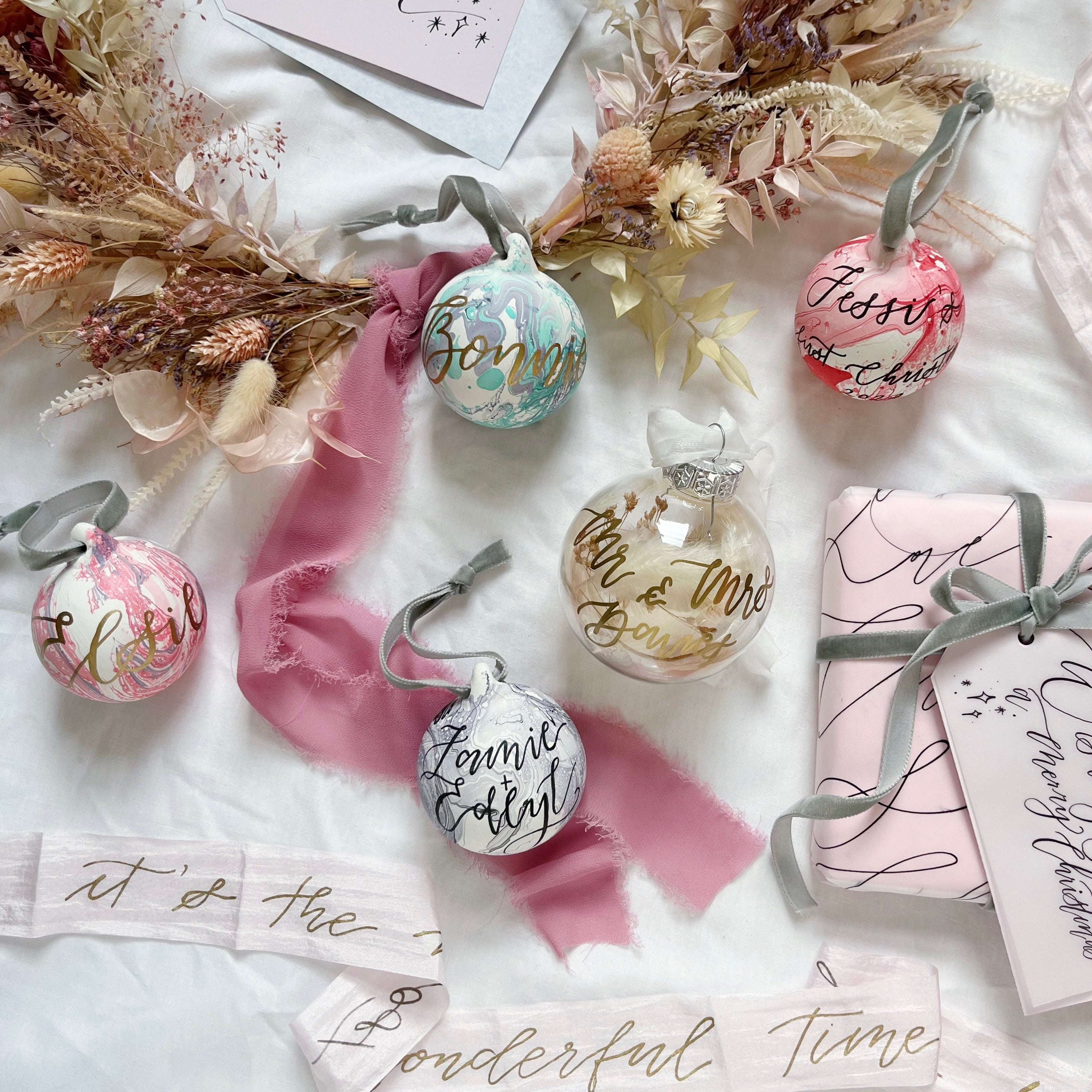 Personalised Christmas Bauble – Modern Calligraphy by Edlyl